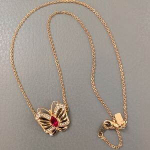 Lady Remington Gold Tone Butterfly Necklace with Red Gemstone